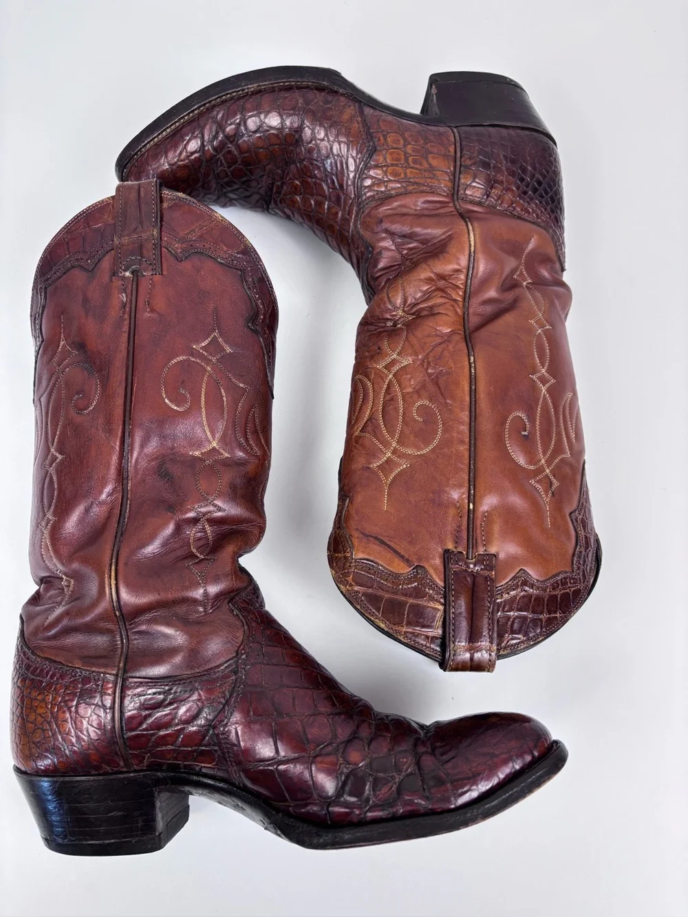 Vintage Justin Boots Exotic Alligator Belly Leather Western Cowboy Brown Size 8D - Picture 8 of 16